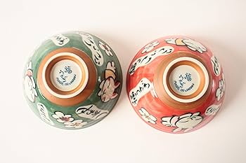 Amazon | 美濃焼 ペアご飯茶碗 福うさぎ 赤&緑 2個セット 中平